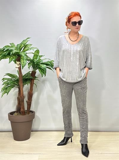 9966 Italyan Taş Detaylı Pantolon Gri