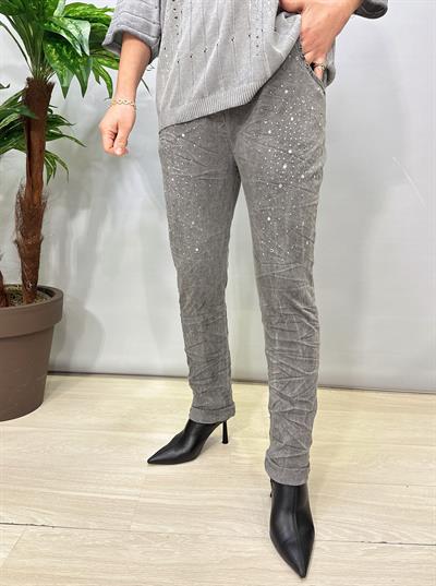 9966 Italyan Taş Detaylı Pantolon Gri