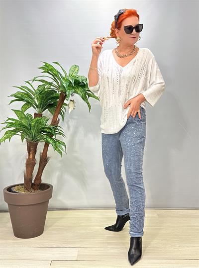 9966 Italyan Taş Detaylı Pantolon Mavi