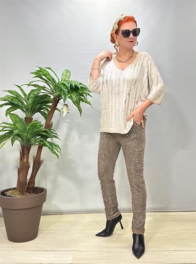 9966 Italyan Taş Detaylı Pantolon Vizon