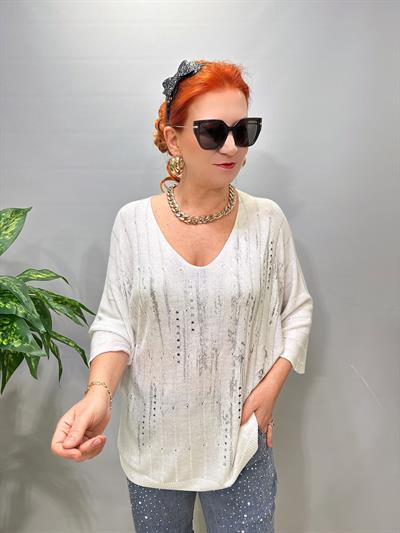 9966 Italyan Triko Bluz Ekru
