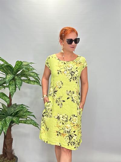 9980 Pamuk Keten Elbise Açık Yeşil 