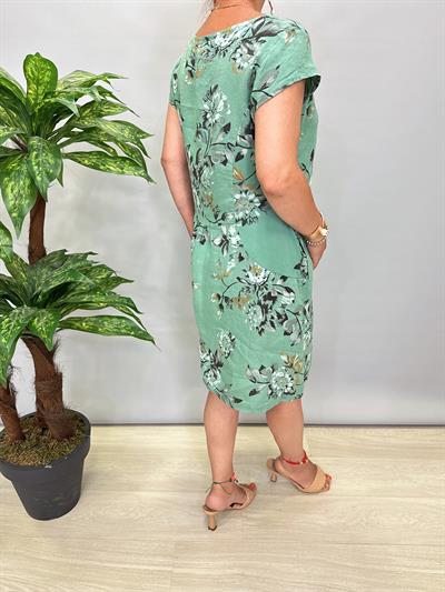 9980 Pamuk Keten Elbise Çağla yeşili