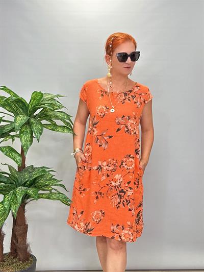 9980 Pamuk Keten Elbise Turuncu