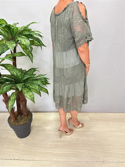 ASL 2340 Italyan Dantel Detay Elbise Haki