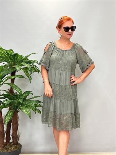 ASL 2340 Italyan Dantel Detay Elbise Haki