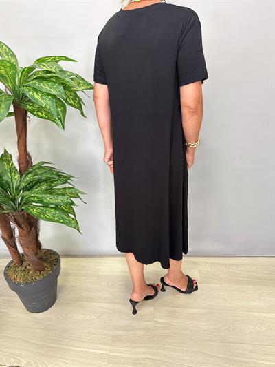 2310 Salaş Likralı Viskon Penye Nakış Detay Elbise Siyah 