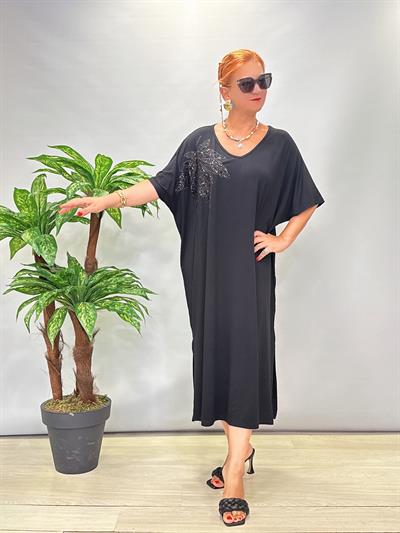  2436 Salaş Likralı Viskon Penye Elbise Siyah 