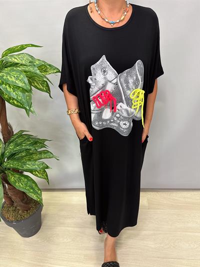 BDY 6783 Salaş Likralı Viskon Penye Elbise Siyah 