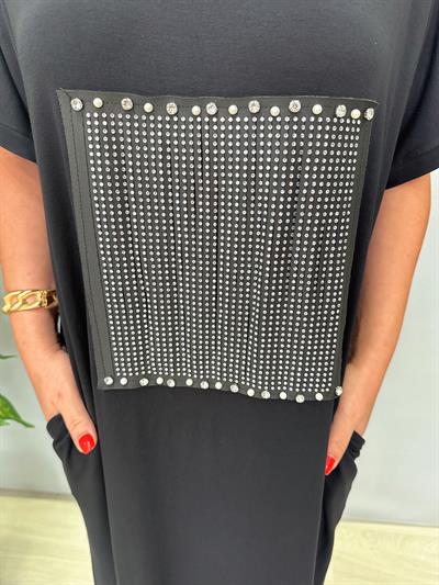 BDY 6783 Salaş Likralı Viskon Penye Elbise Siyah 