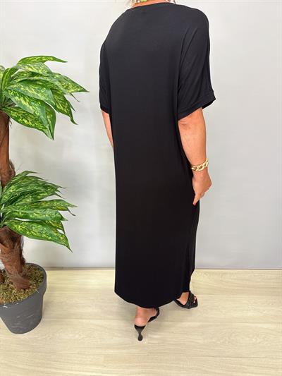 BDY 6783 Salaş Likralı Viskon Penye Elbise Siyah 