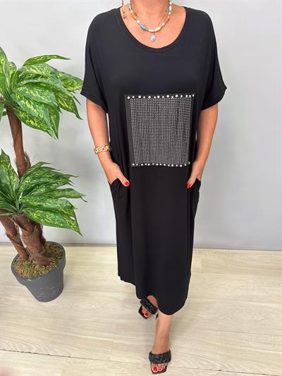 BDY 6783 Salaş Likralı Viskon Penye Elbise Siyah 