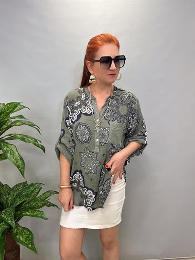 BLZ 8077 PAMUKLU İTALYAN BLUZ  HAKİ YEŞİL