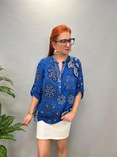 BLZ 8077 PAMUKLU İTALYAN BLUZ SAKS MAVİ