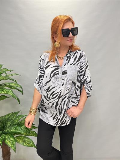 BLZ 8082 İTALYAN PAMUKLU VİSKON BLUZ GRİ