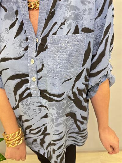 BLZ 8082 İTALYAN PAMUKLU VİSKON BLUZ MAVİ