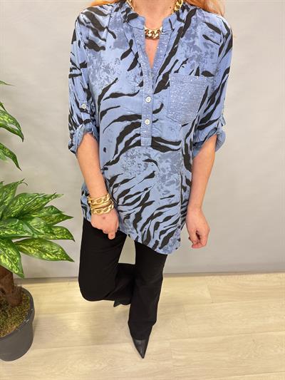 BLZ 8082 İTALYAN PAMUKLU VİSKON BLUZ MAVİ