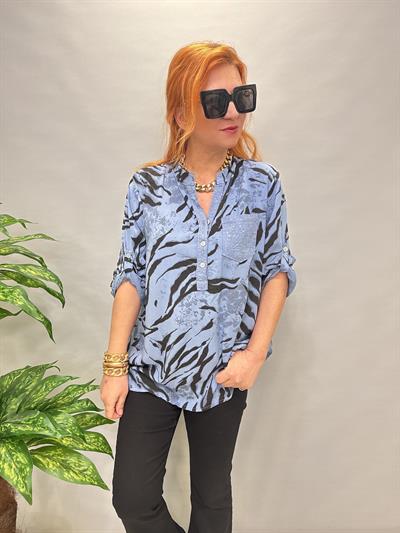 BLZ 8082 İTALYAN PAMUKLU VİSKON BLUZ MAVİ