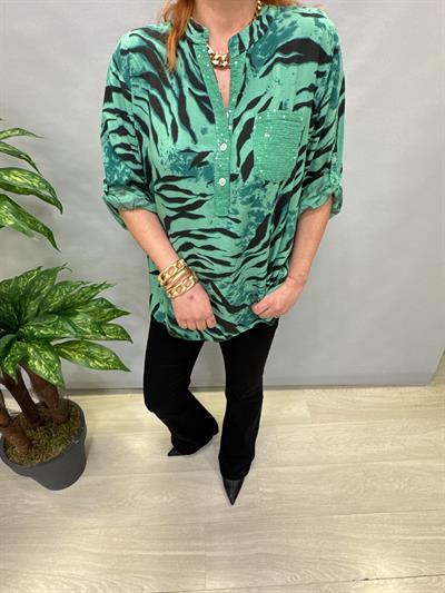 BLZ 8082 İTALYAN PAMUKLU VİSKON BLUZ YEŞİL