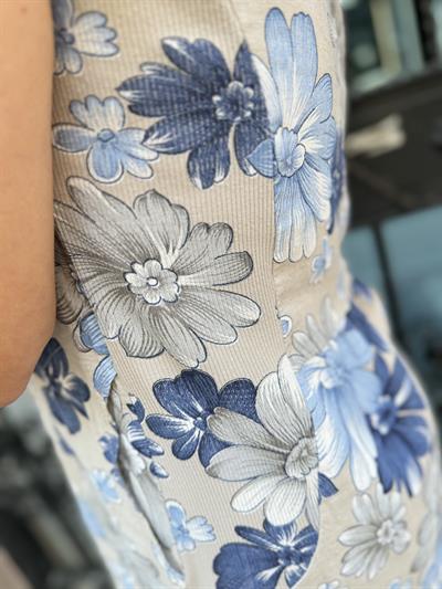 D021 PREMIUM İTALYAN PAMUK KETEN ÇİÇEK DESEN ELBİSE TAŞ boyum 1.64