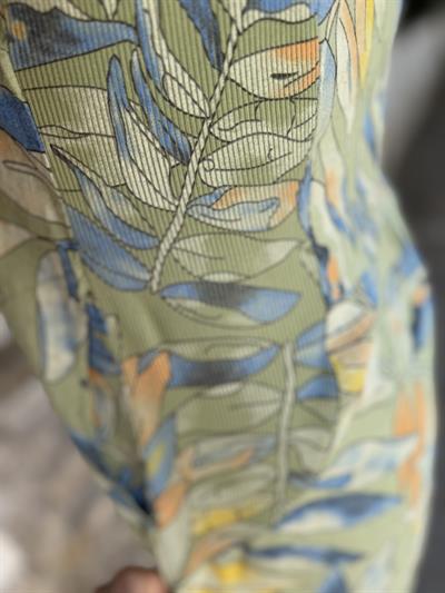 D021 PREMIUM İTALYAN PAMUK KETEN YAPRAK DESEN  ELBİSE HAKİ boyum 1.64