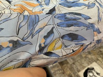 D021 PREMIUM İTALYAN  PAMUK KETEN YAPRAK DESEN ELBİSE MAVİ boyum 1.64