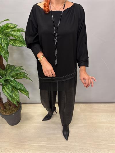 DR 6413 Asimetrik Tül Detay Bluz 