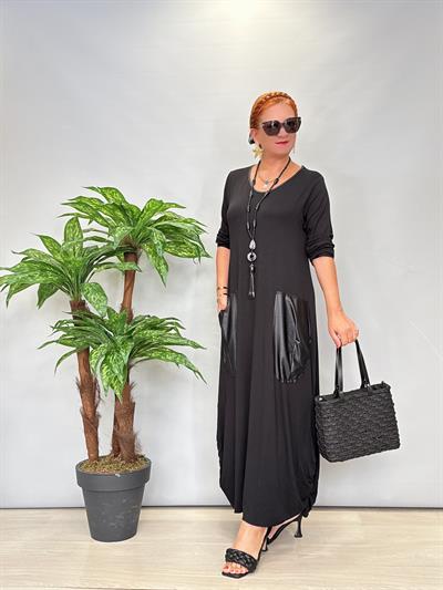 DR 9946 Tasarım Deri Görünüm Cep Detay Elbise 