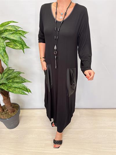 DR 9946 Tasarım Deri Görünüm Cep Detay Elbise 