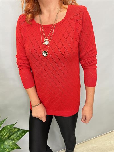 MNS 0018 BAKLAVA DESEN TRİKO BLUZ KIRMIZI  42 BEDENE KADAR UYUMLUDUR