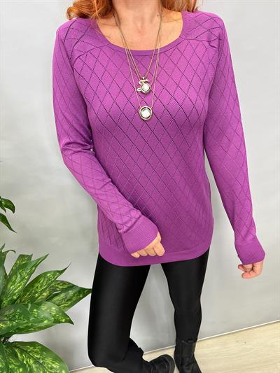 MNS 0018 BAKLAVA DESEN TRİKO BLUZ MOR  42 BEDENE KADAR UYUMLUDUR