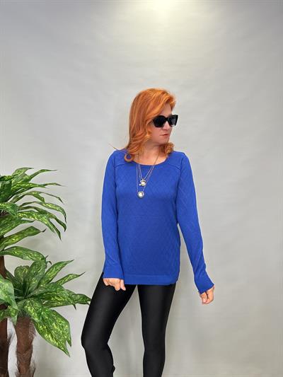 MNS 0018 BAKLAVA DESEN TRİKO BLUZ SAKS 42 BEDENE KADAR UYUMLUDUR