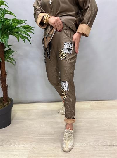 MNS 01017 İTALYAN PAYET DETAY DERİ PANTOLON BRONZ  38/46 ARASI UYGUNDUR 
