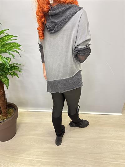 MNS 0202 FİLE DETAY ASİMETRİK  BLUZ GRİ