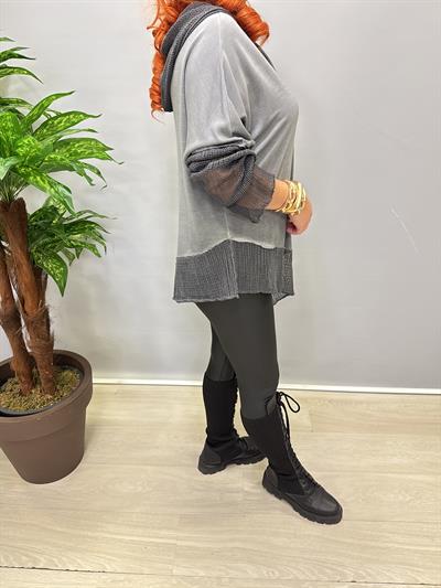 MNS 0202 FİLE DETAY ASİMETRİK  BLUZ GRİ