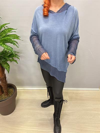 MNS 0202 FİLE DETAY ASİMETRİK  BLUZ INDİGO