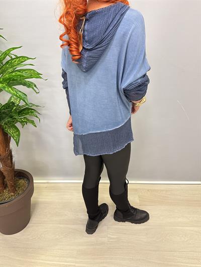 MNS 0202 FİLE DETAY ASİMETRİK  BLUZ INDİGO