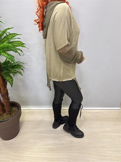 MNS 0202 FİLE DETAY ASİMETRİK  BLUZ  YEŞİL 