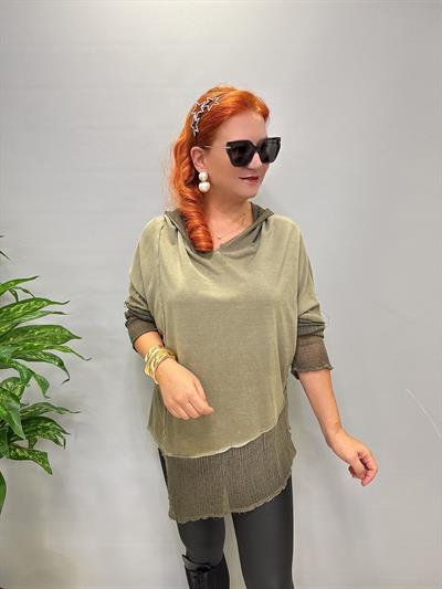 MNS 0202 FİLE DETAY ASİMETRİK  BLUZ  YEŞİL 