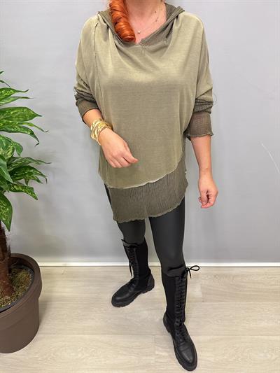 MNS 0202 FİLE DETAY ASİMETRİK  BLUZ  YEŞİL 