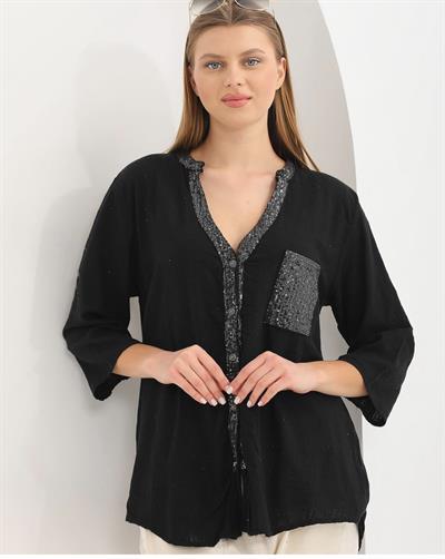 MNS 0330 PAYET  DETAY  PAMUKLU GÖMLEK  46 BEDENE KADAR  UYUMLUDUR  SİYAH 