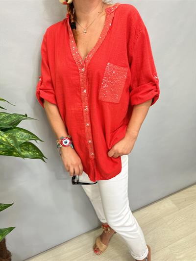 MNS 0330 PAYET  DETAY  PAMUKLU GÖMLEK  46 BEDENE KADAR  UYUMLUDUR  KIRMIZI