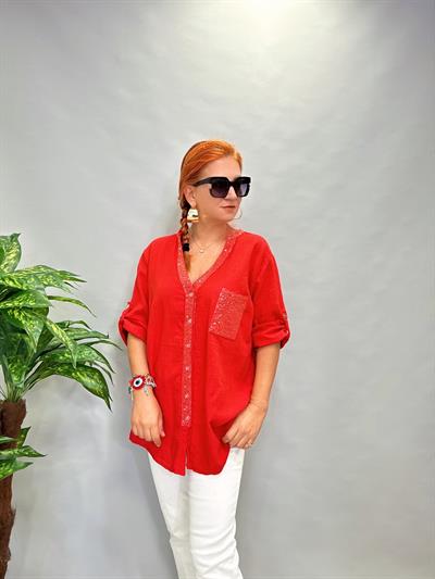 MNS 0330 PAYET  DETAY  PAMUKLU GÖMLEK  46 BEDENE KADAR  UYUMLUDUR  KIRMIZI