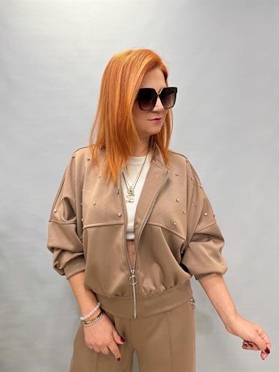 MNS 0518 İTALYAN TAŞ DETAY ULTRA MODAL CEKET VİZON