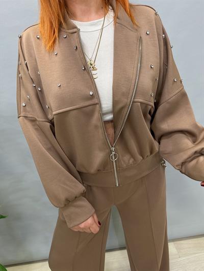 MNS 0518 İTALYAN TAŞ DETAY ULTRA MODAL CEKET VİZON