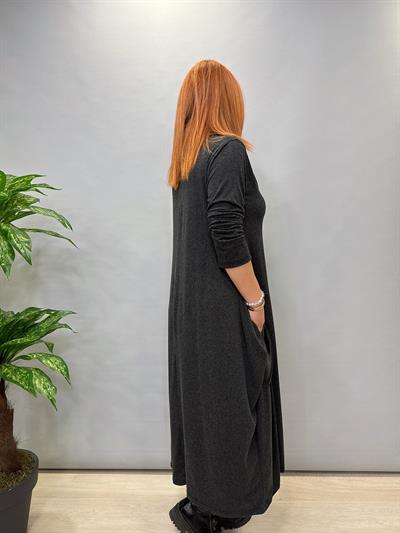 MNS 0606 DERİ DETAY ELBİSE FÜME ( DERİ YELEK HARİÇ)