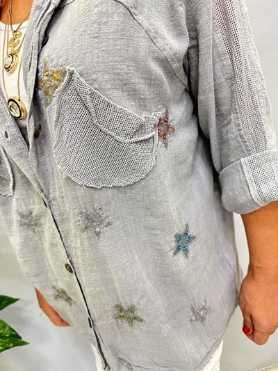 MNS 0910  FİLE DETAY YILDIZLI PAMUKLU CEKET  GRİ