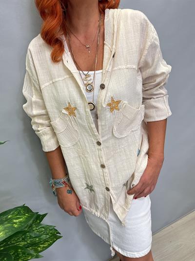 MNS 0910  FİLE DETAY YILDIZLI PAMUKLU CEKET  TAŞ