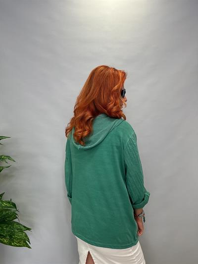 MNS 0910  FİLE DETAY YILDIZLI PAMUKLU CEKET  YEŞİL 