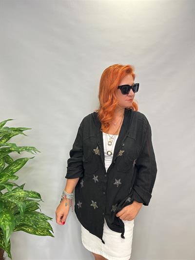 MNS 0910  FİLE DETAY YILDIZLI PAMUKLU CEKET  SİYAH